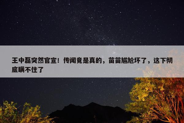 王中磊突然官宣！传闻竟是真的，苗苗尴尬坏了，这下彻底瞒不住了